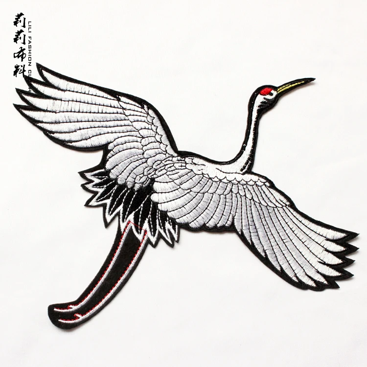 Большой Кусок Красного коронного крана вышивка ткань платье патч отверстие пост
