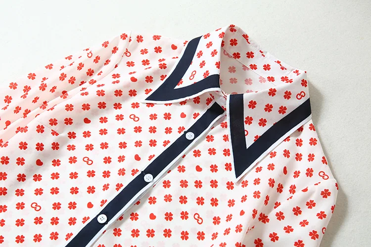 New 2019 Autumn Fashion Design Women's Stars Long Sleeve Chiffon Print Shirt + Half Skirt Set |