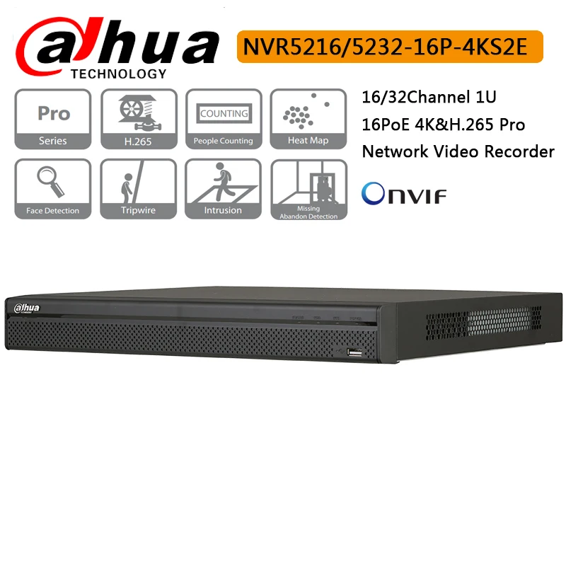 Оригинал Dahua 16CH NVR NVR5216-16P-4KS2E 32CH NVR5232-16P-4KS2E 16PoE 4K &amp H.265 Pro сетевой видеорегистратор до