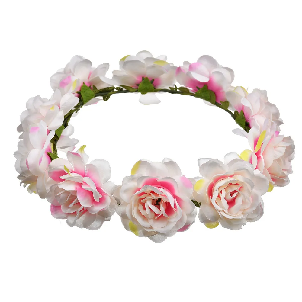 Ivory and pink 1 шт. Бохо Роза гирлянда из цветов женские корона аксессуары для волос фестиваль свадебное платье танцы вечерние приморский пляж фото реквизит - Цвет: Ivory and pink