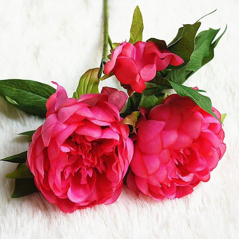 rose pink 3 головки пион искусственный цветок шелковые пионы Цветы DIY букеты невесты для свадебной вечеринки дома искусственный цветок для декорирования - Цвет: rose pink