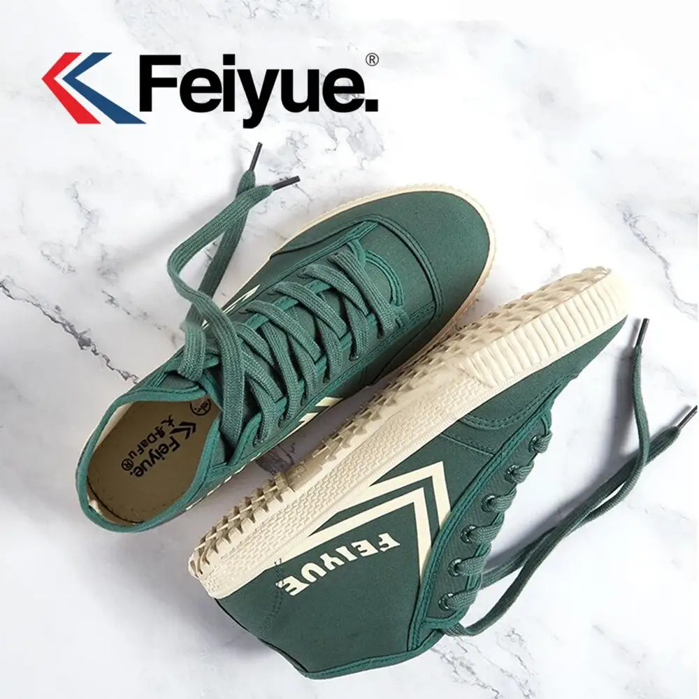 Feiyue/Мужская и женская обувь; оригинальная Классическая рыцарская обувь; Черная парусиновая резиновая обувь на шнуровке; кроссовки - Цвет: Dark green 2059