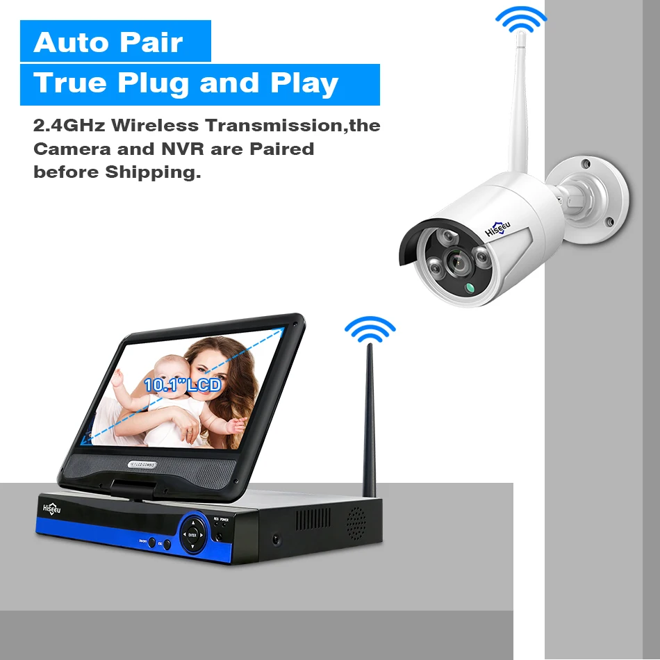 Hiseeu 4CH 960 P 1080 CCTV Камера системы Комплекты 10 дюймов ЖК-дисплей NVR 4 шт. 1 3/2MP IP открытый