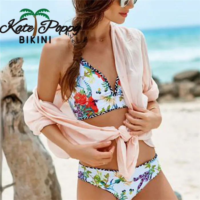 Summer New Low Waist Swimsuit Women Floral Cross Bandage Bikini Set Brazilian Halter Bathing suit Push up Ladies |