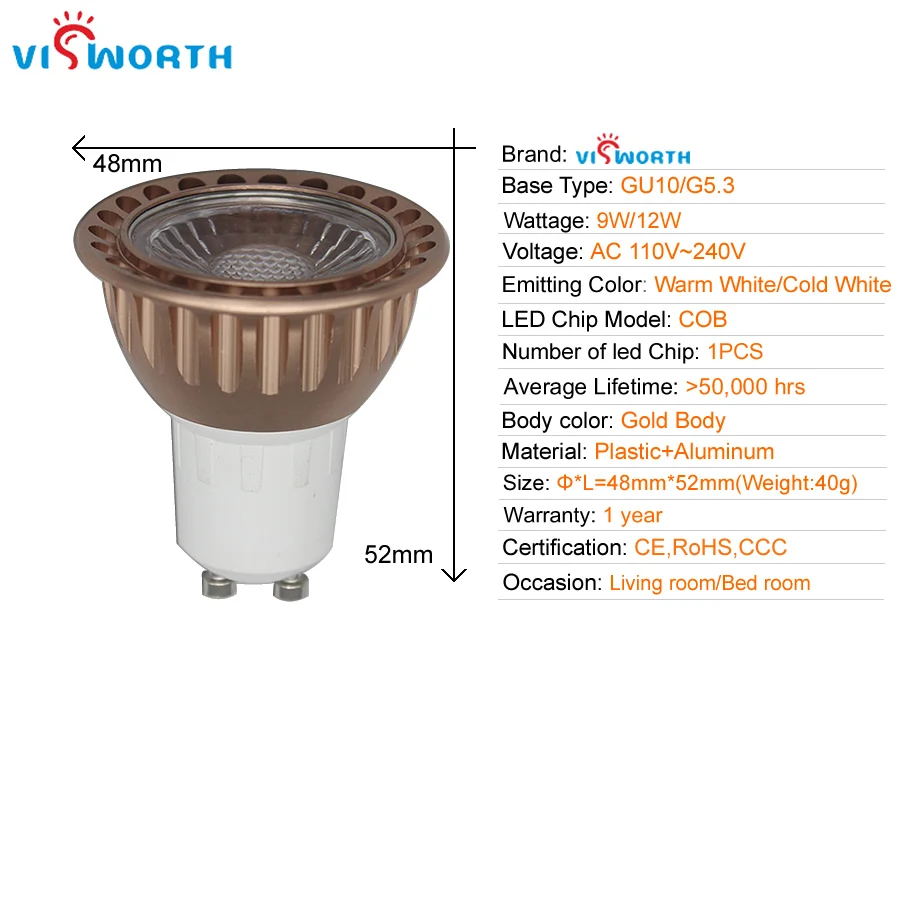 Светодиодсветильник лампа с COB матрицей VisWorth GU10 G5.3 Светодиодная Mr16 светодиодная