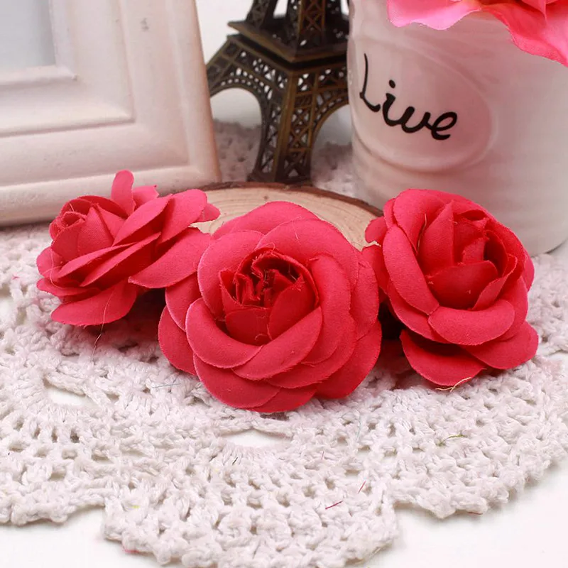 rose red 10 шт. высокое качество искусственный цветок Шелковая Роза ручной работы цветок голова свадебное украшение DIY шляпка-венок платье клип аксессуары - Цвет: rose red