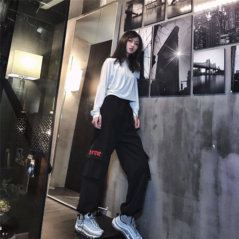 Брюки-карго женские с завышенной талией уличная одежда свободные брюки-карандаш