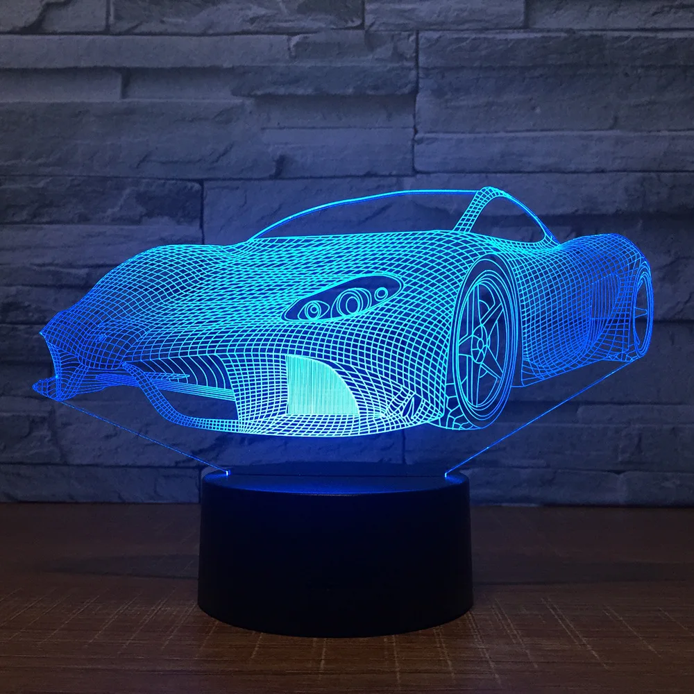 Moden Супер гоночный автомобиль 3D 7 цветов лампа визуальный светодиодный ночные
