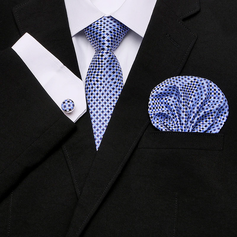 Мужские Высокая мода Мужчины Черный узкий галстук набор носовой платок 7,5 см Ширина Галстуки жаккардовые корбата Подарочная коробка Упаковка
