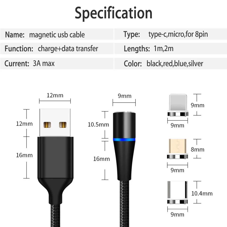 Магнитный зарядный кабель 3A Micro Usb Type-c для Samsung Galaxy S9 8 A9 A50 A70 Xiaomi mi a2 | Мобильные