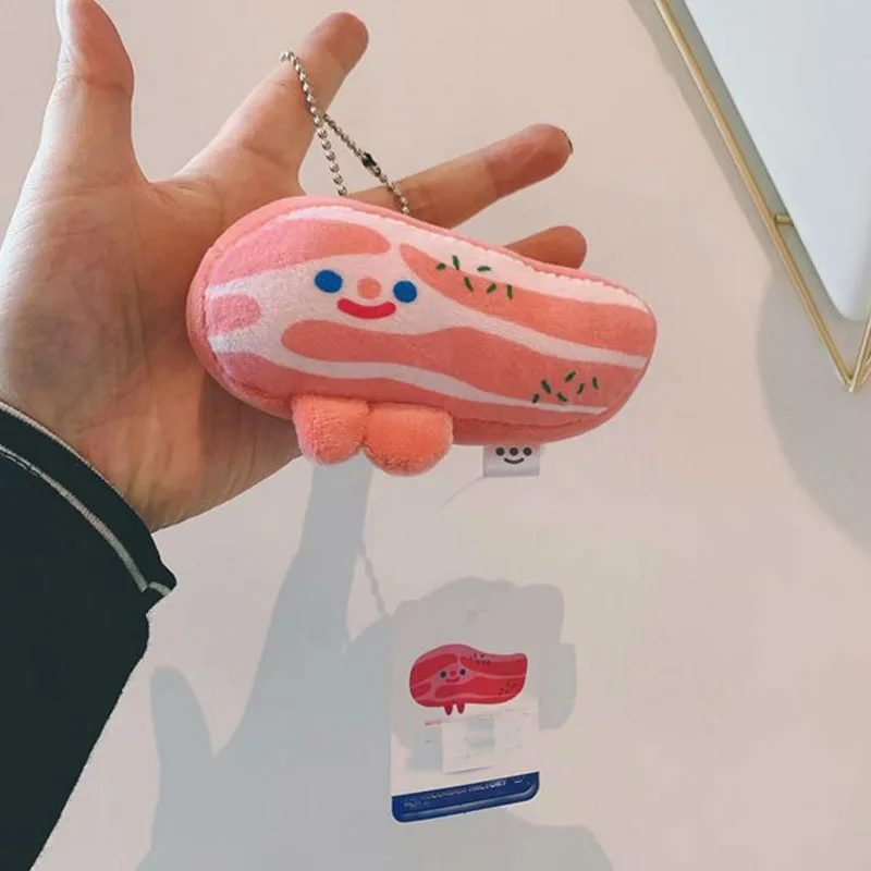 

1 Pc new Creative Simulated Streaky pork Plush Doll Keychain bag Pendant Soft Stuffed Plush Toys for kids gift