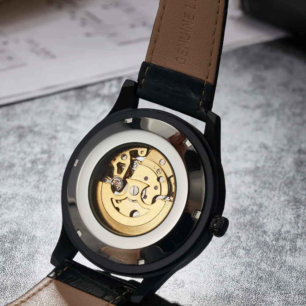 Часы SEWOR мужские механические автоматические с кожаным ремешком Роскошные