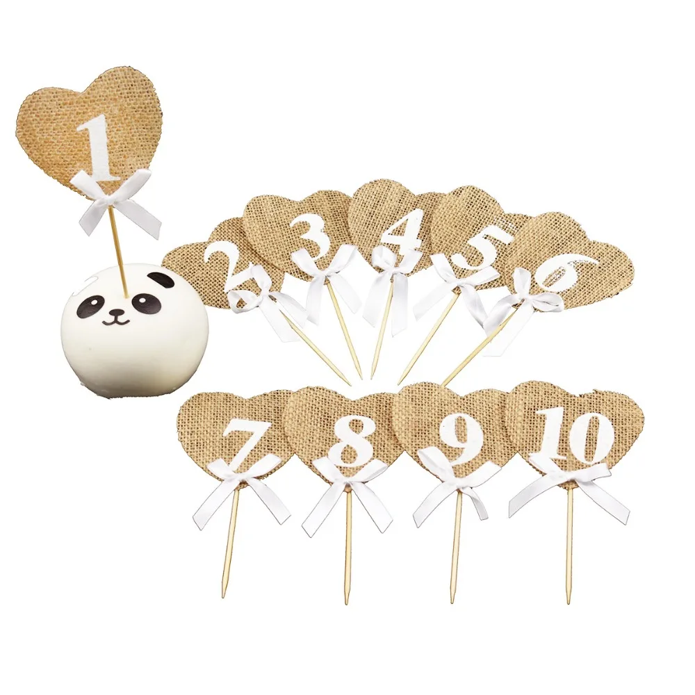 Vintage Wedding Table Numbers 1-10 Rustic Burlap Hearts Shape Decoration for Party | Дом и сад