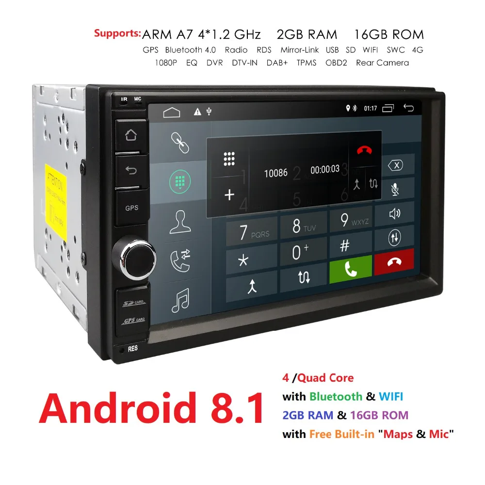 7 дюймов 2 Din Android 8 1 автомобильный NO DVD Радио мультимедийный плеер 1024*600 gps навигация