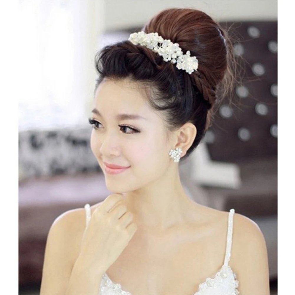 

Romantic Crystal Pearl Flowers Headbands Headpiece Women Tiaras and Crown Bridal Hair Jewelry Wedding Hair Accessories For Bride