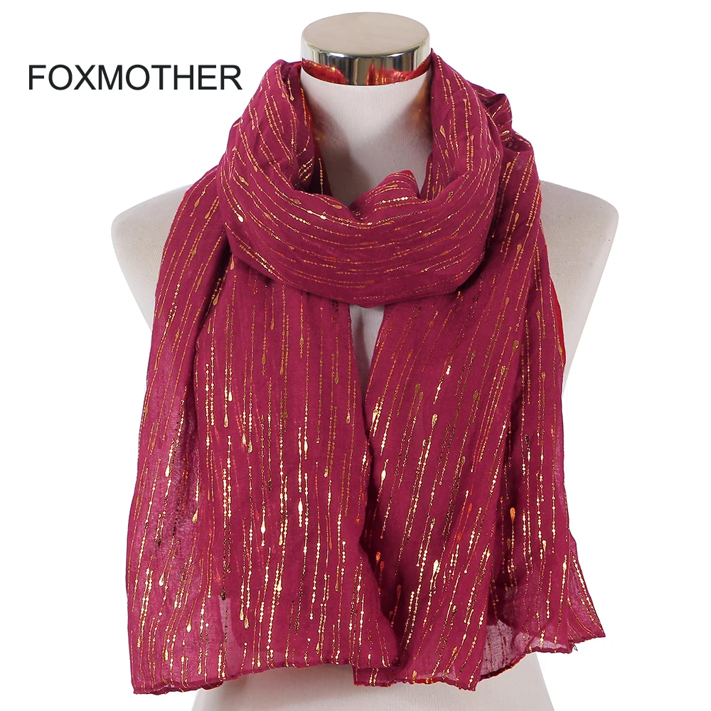 Женский шарф FOXMOTHER модный мусульманский в полоску с золотой цепочкой из фольги