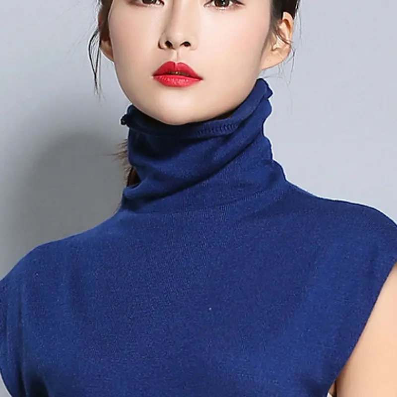 Autumn Women Dress Turtleneck Cashmere Sweater Female Casual Solid Knitted pullovers women high neck sleeveless sweater dress | Женская
