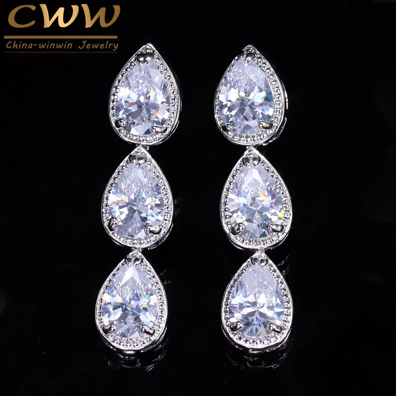 Женские длинные серьги капельки серебряного цвета с фианитом|earrings for|drop earringstear drop