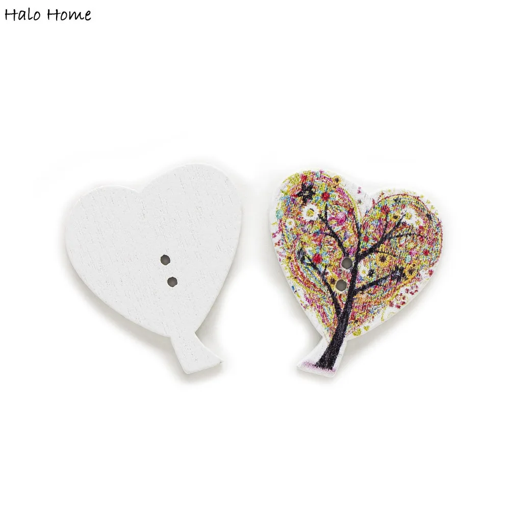 50 шт смешанный узор сердца деревянные пуговицы пошив скрапбукинга поделки для