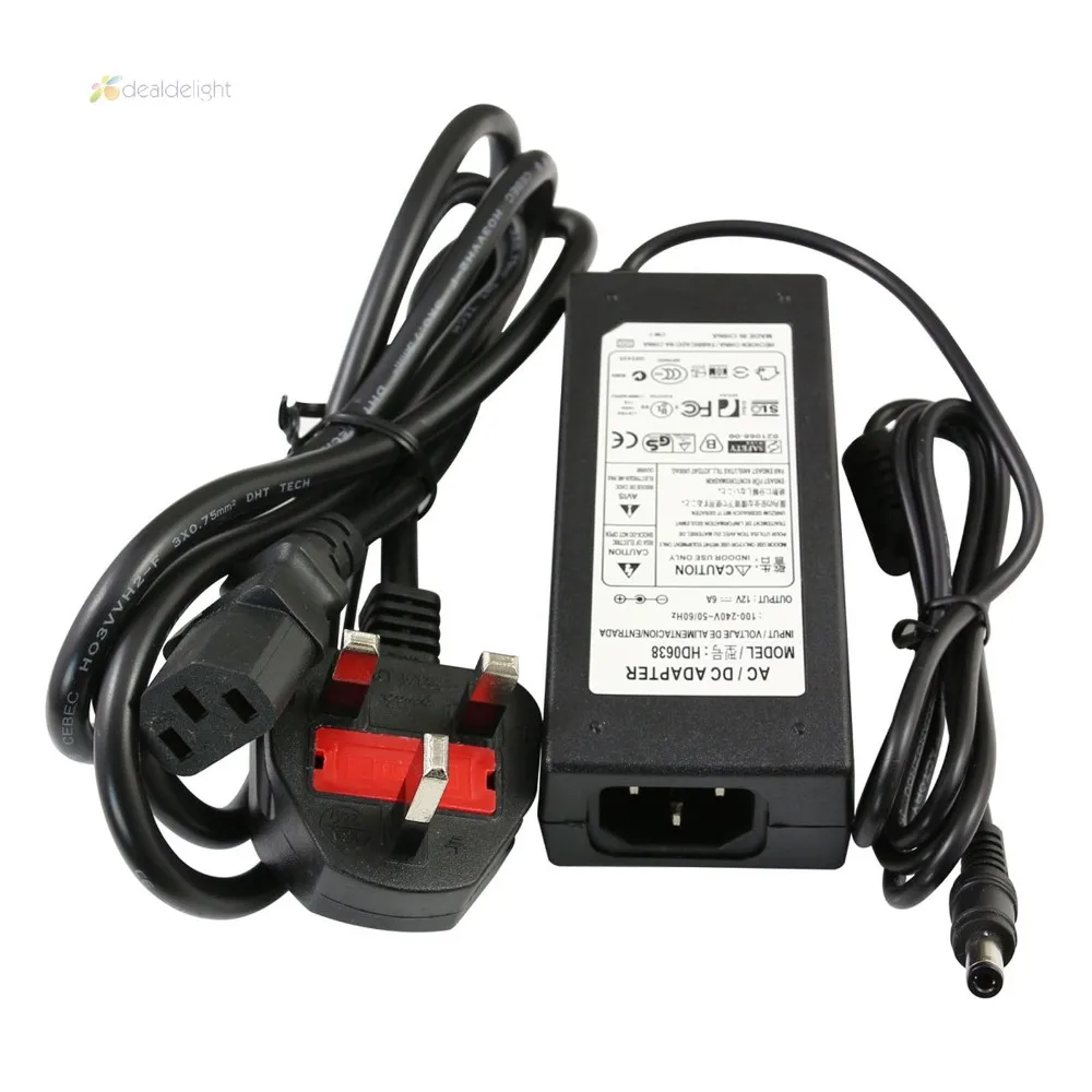 DC12V 6A 72 W фары для Мощность Адаптер зарядного устройства Питание AC100-240V вход для светодиодной полосы/камеры безопасности/видео