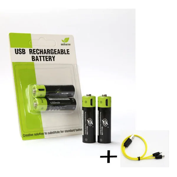 2pcs with cable Высококачественный USB перезаряжаемый литий-полимерный аккумулятор AA 1,5 V 1250mAh ZNT5 универсальный аккумулятор заряжается кабелем Micro USB - Цвет: 2pcs with cable