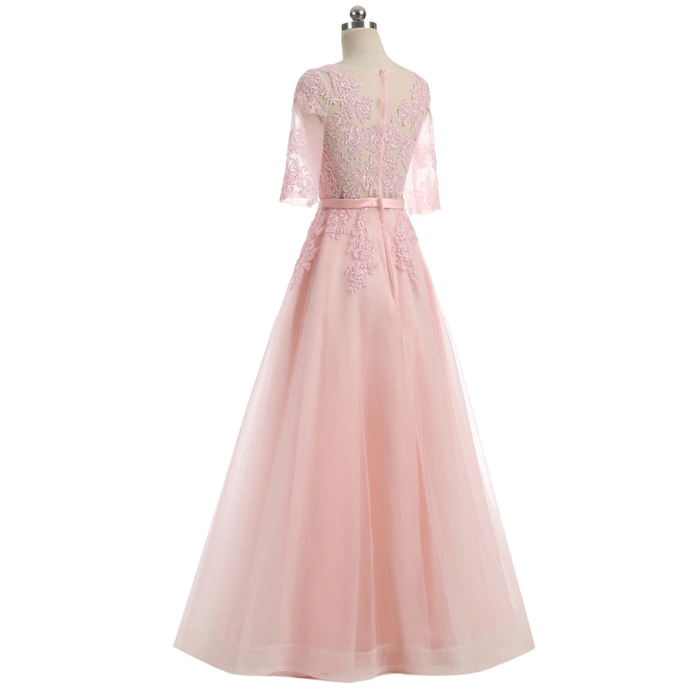 Розовые вечерние платья а силуэта с коротким рукавом Элегантное Длинное