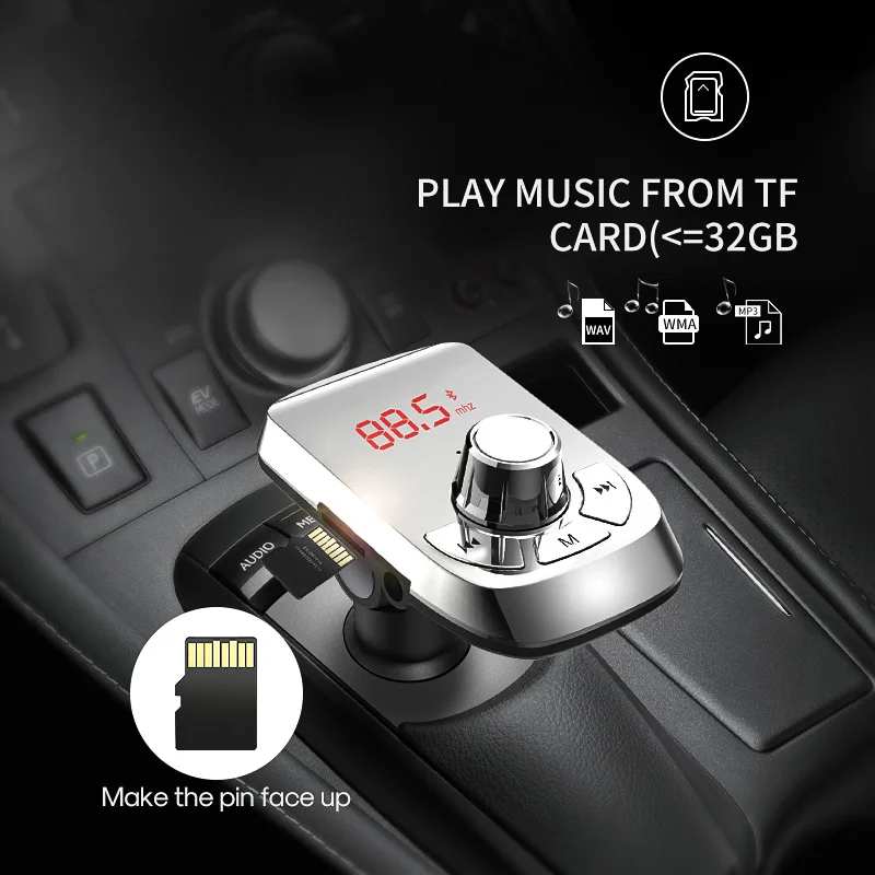 Беспроводной адаптер Voulttom для автомобиля, fm-передатчики, Bluetooth 4,2, MP3, музыкальный плеер, TF, флеш-музыка, 5 В, 2,4 А, USB зарядное устройство для автомобиля