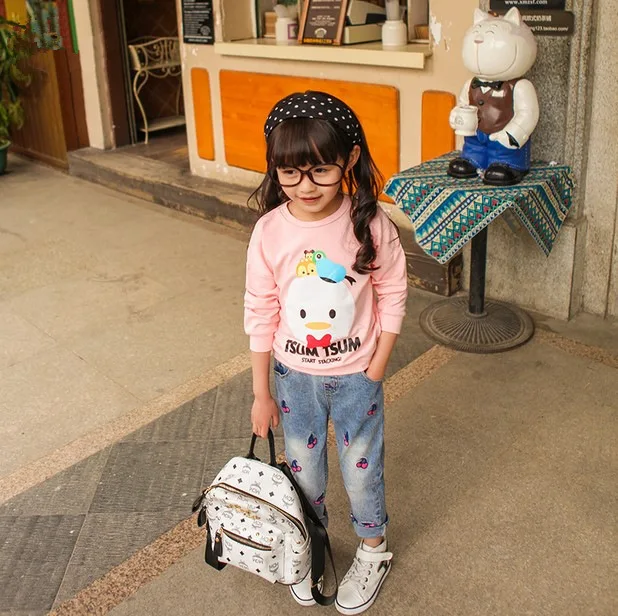 2017 New Brand Spring Slim Jeans Girls Cherry Ricamo Casual Pants for Girl pencil Denim pants Lovely Long Trousers |