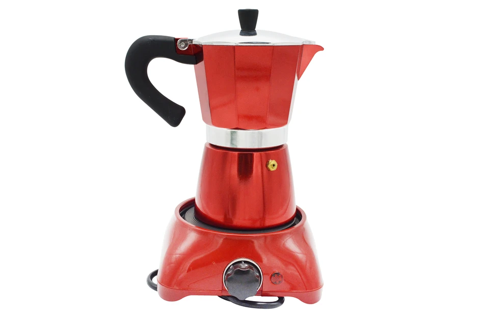 YRP Кофеварка красная алюминиевая для эспрессо Moka кофейник 6cup латте Мокко с электрической газовой плитой Percolator Pot Cafeteira