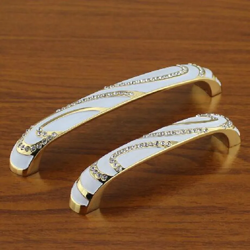 Модные роскошные стеклянные алмазные мебельные ручки 128 мм золотые белые для