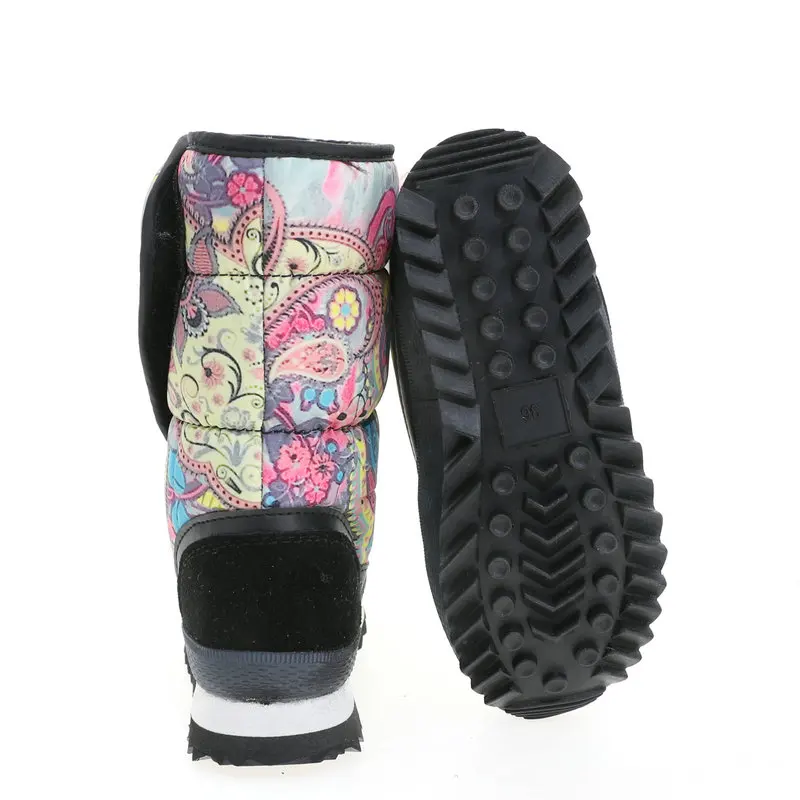Женские ботинки с разноцветным принтом зимние розовые синие черные сапоги