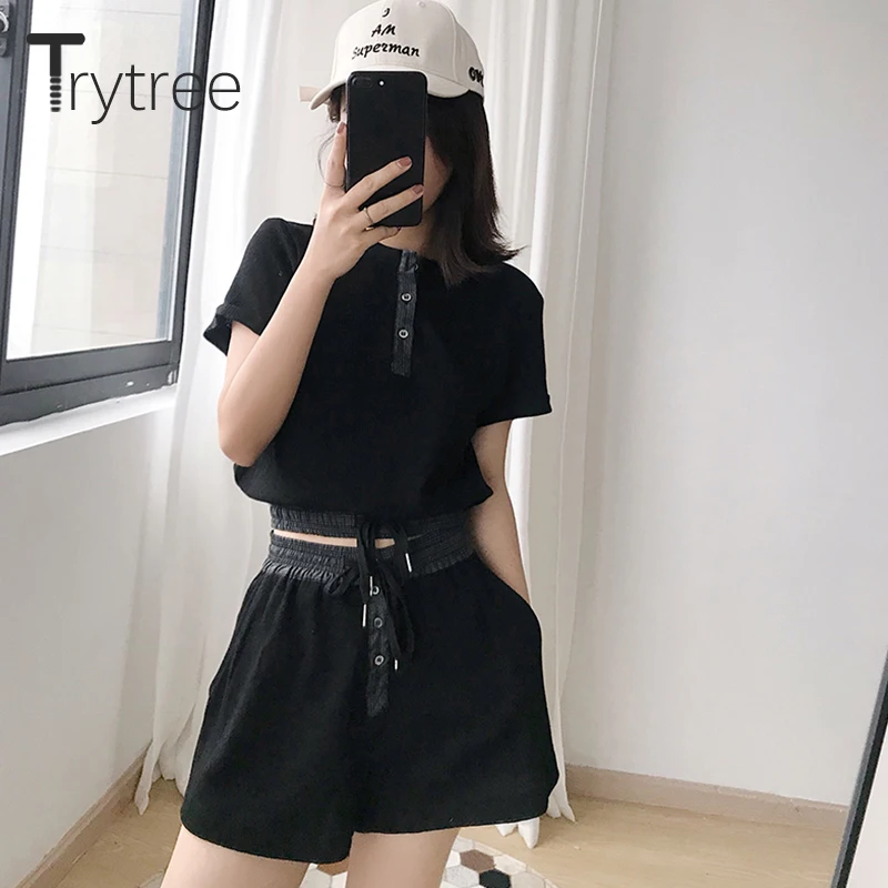 Женский комплект из двух предметов Trytree повседневный топ на завязках с o образной