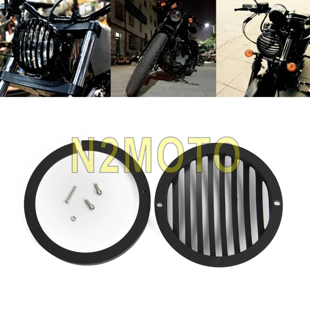 

Black 4.5" Headlight Grill CNC Aluminum 4-1/2" Head Light Cover Guard for Harley Cafe Racer Touring Dyna Sportster