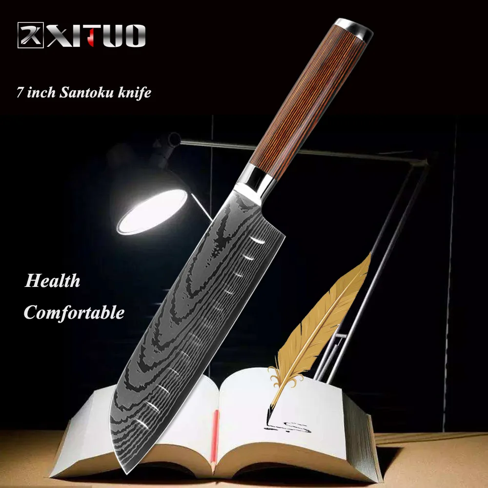 7 in santoku knife XITUO кухонный набор ножей для повара из нержавеющей стали японский нож сантоку дамасский узор ломтик Meatsushi нож кухонный нож - Цвет: 7 in santoku knife