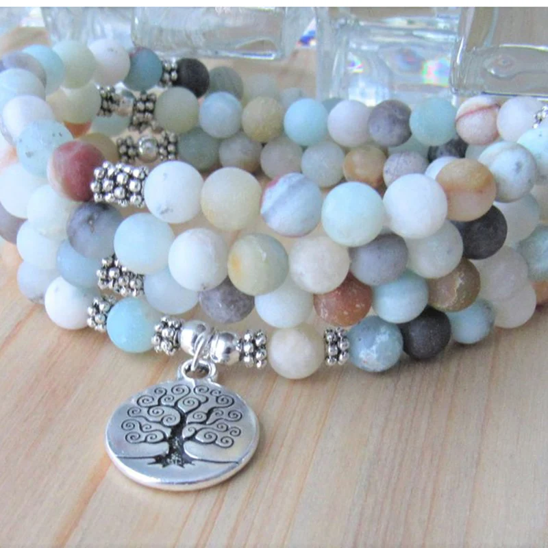 Браслеты матовый Амазонит Pulsera Mujer 108 буддийские молитвенные бусины Мала браслет