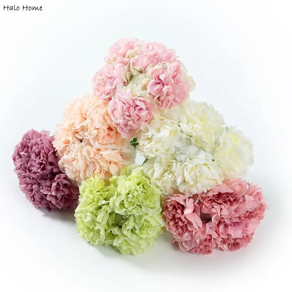 1 Bunsh искусственного шелка с цветочным принтом бежевого и пиона для дома свадьбы