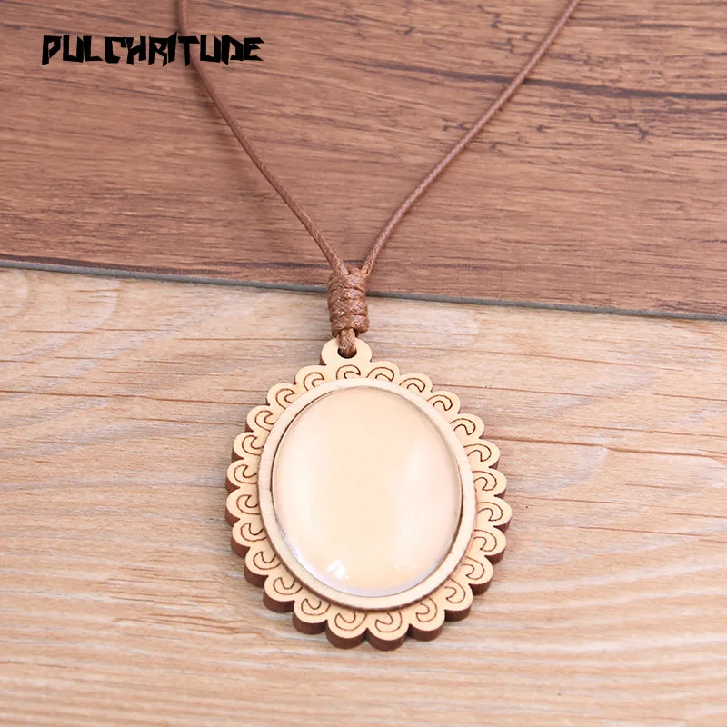  2pcs 30*40mm Inner Size Wood Cabochon Settings Blank Cameo Pendant Base Trays With Leather Cord For Jewelry Making | Украшения и