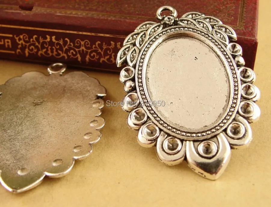

30pcs/lot) 30x47MM inner:18*25mm Alloy Antique Bronze/Silver Color Blank Cameo Jewelry Pendant Base Settings Accessory Findings