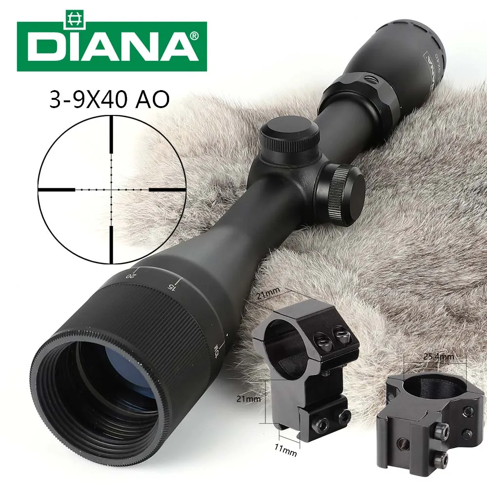 Scope and 11mm Rings Тактический Диана 3-9X40 AO Riflescope одна трубка Mil точка сетка оптический прицел охотничий прицел - Цвет: Scope and 11mm Rings