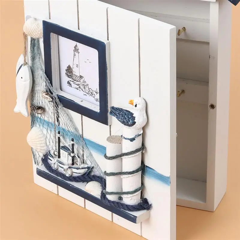 Mediterranean House Key Locker Case Wall-Mounted Wooden Storage Box Creative Home Wall Decoration Dec | Дом и сад