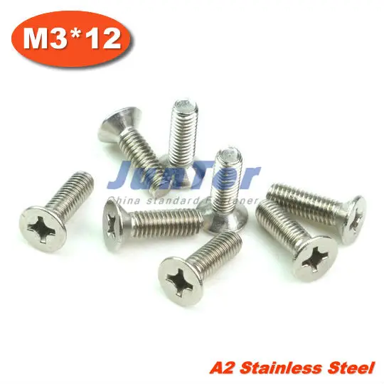 

1000pcs/lot DIN965 M3*12 Stainless Steel A2 Machine Phillips Flat Head (Cross recessed countersunk head screws) Screw