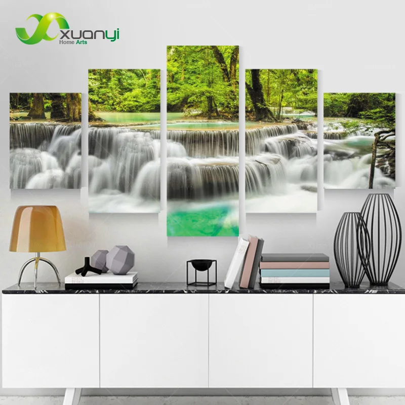 

Картина маслом водопад пейзаж, 5 панелей, Настенная картина, декор для гостиной, холст без рамки