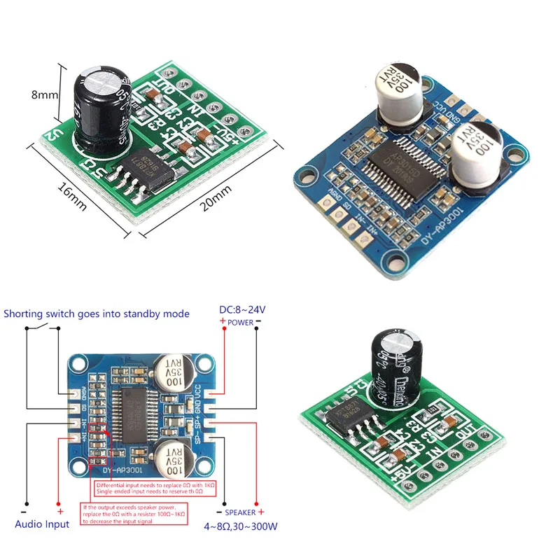 DY-AP3001 DC 24 V 30 W моно класс-D усилитель мощности модуль питания Диапазон напряжения |