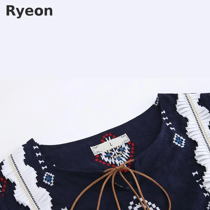Ryeon L-5xl Плюс Размер Милые Женщины Dress Print Three Четверти аппликации Выше Колена Мини