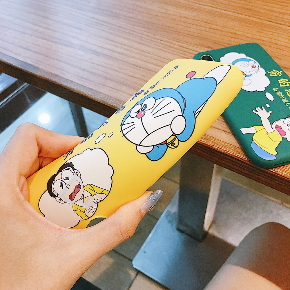 Japan Doraemon Poor Cute Cartoon Matte Back Phone Case for IPhone XS Max XR X TPU Silicone 7 6 6S 8 PlusCover |