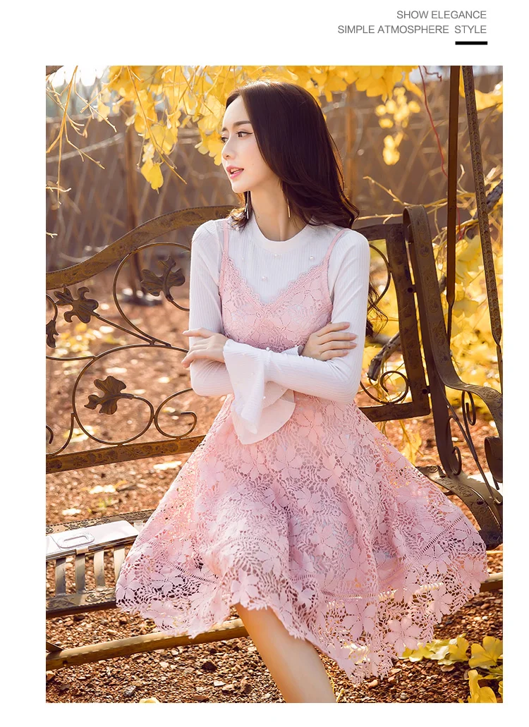 Платье на бретельках без рукавов кружевное осеннее Повседневное платье летнее