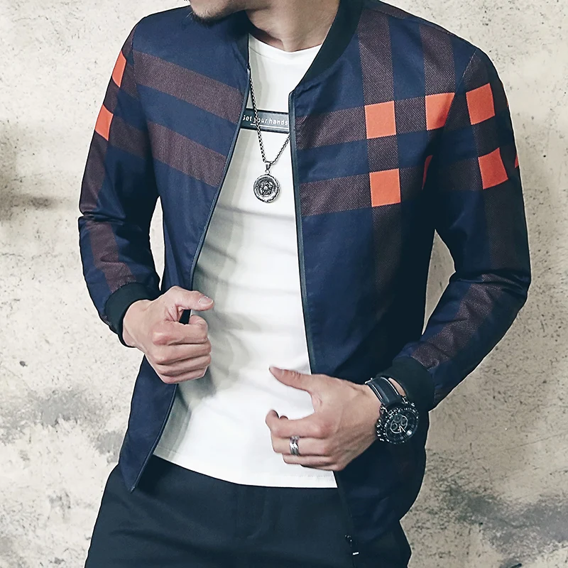 Классические клетчатые куртки, пальто для мужчин Slim Fit Модные мужские куртки-бомберы в стиле хип-хоп Уличная ветровка мужской Бейсбол куртка для Для мужчин