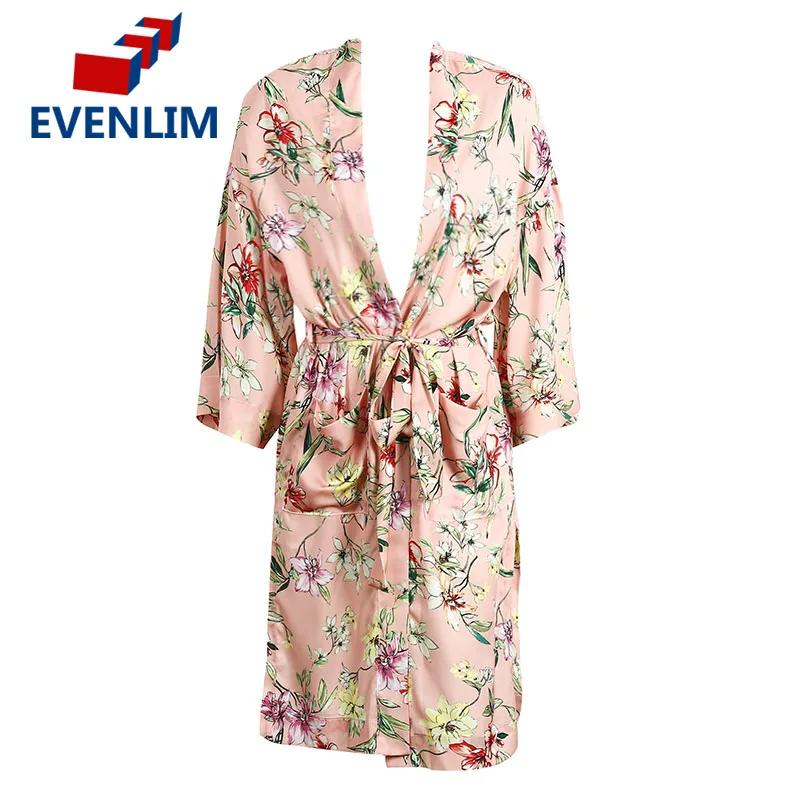 EVENLIM Elegant Floral Print Long Kimono Women Sleeve Sashes Blouse Shirt Summer Beach v neck Blusas DRT489 |