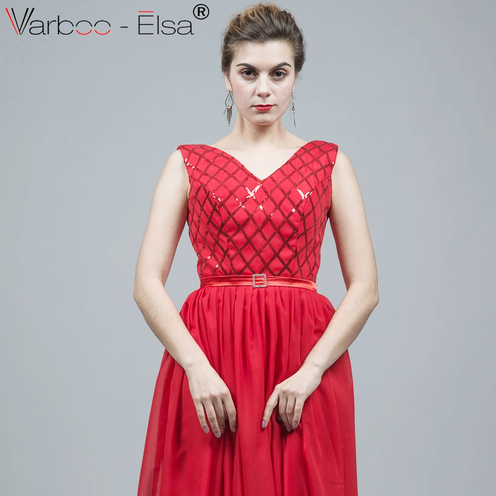 VARBOO_ELSA Red Glitter Sequine Chiffon Formal Gown 2018 Hot Sale Cheap Long Prom Dress In Stock Evening vestidos de festa | Свадьбы и