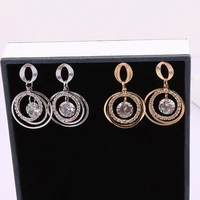 luxury korean rhinestone round dangle earrings for women geometric circle drop earring pendientes brincos ear jewelry